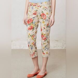 Hei Hei Anthropologie Cotton Sundrop Cargo Pants Floral Pockets Capri Cuff Sz 6